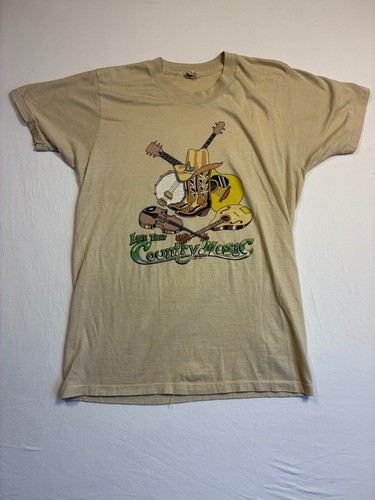 Screen Stars, Vintage 1980s Screen Stars Love That Country Music Beige T-Shirt L Single Stitch