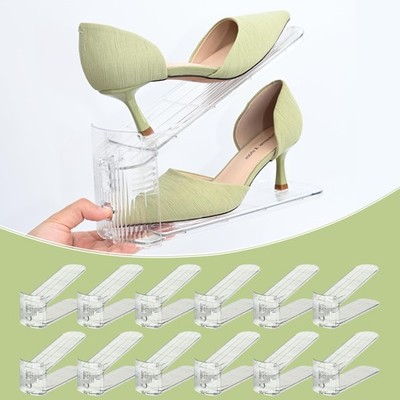 12-Pack Clear Shoe Slots Organizer for Closet Adjustable Shoe Stacker Space
