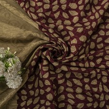 Sanskriti Vintage Saree Wine Pure Crepe Floral Printed-Self Sari 5.5 Yd Fabric