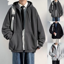 Men Hooded Sweatshirt Solid Casual Outerwear Loose Zipper Cardigan Hoodie Coat