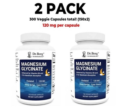 Dr. Berg's Magnesium Glycine, 2 packs, 150vegetarian caps per hat(300 in total!)