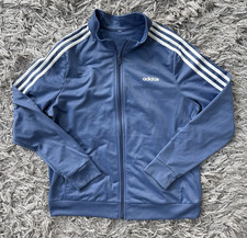 Adidas Men's Blue/White Track Jacket Full Zip 3-Stripes Stand-Up Collar M