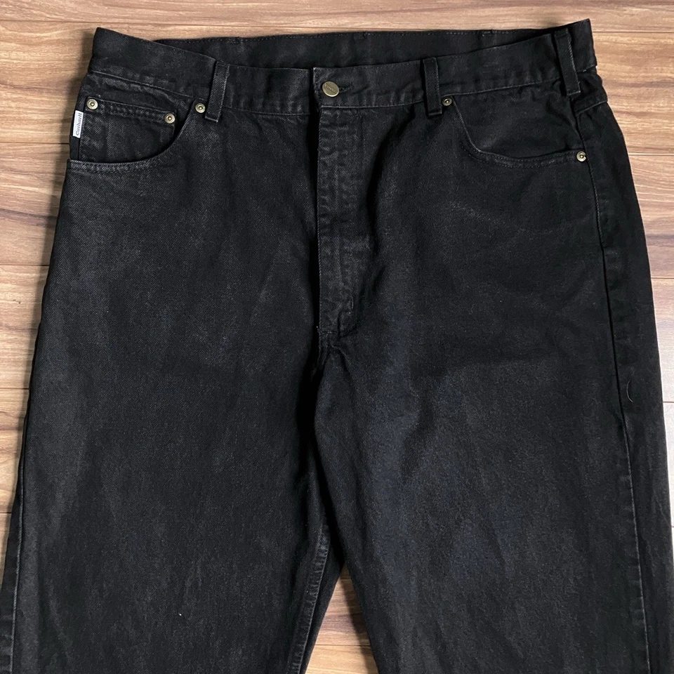 Pantalones de mezclilla vintage de algodón lavado oscuro relajados negros 40x36 Carhartt Jeans para hombre Foto 2 de 4