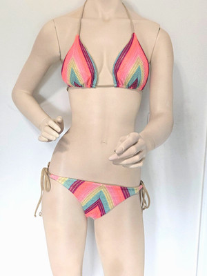 Luli Fama Muse Feels Bikini Set Multicolor Rainbow Crochet Chevron Medium