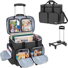 Rolling Scrapbook Tote on Wheels, Scrapbook Storage Bag with Detachable Trolley