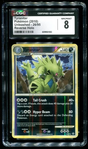 CGC 8 Tyranitar Reverse Holo Unleashed HG & SS 2010 Pokemon Card #26