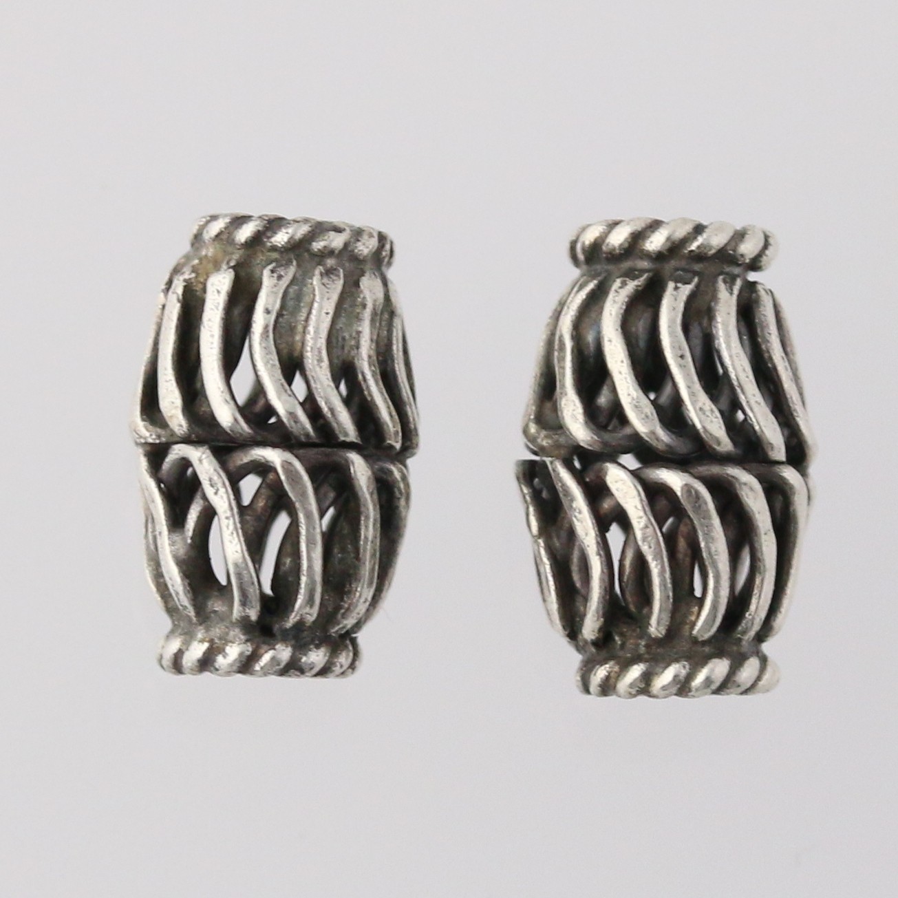 2 Silver Bead Charms - Barrel Wave 925 Sterling Silver Jewelry Making Crafting