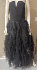 Black Tulle Maxi Dress Womens XL Strapless Goth Formal Gown Bodysuit NWOT Gothic