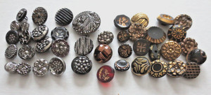 Lot Vintage Black Buttons - Silver & Gold Incised & Trim