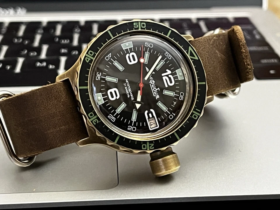 Vostok Brass Custom Automatic Watch Leather Handmade Strap - Image 3 of 4
