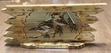 VTG Pyrography Wood Burned Birds w/ Pine Boughs Table Decor - 17" x 8" Tall