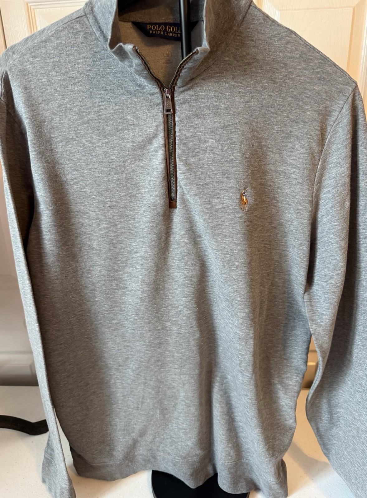 Men’s Polo Golf Ralph Lauren Quarter Zip Gray Medium Note Small Flaw Cotton