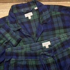 J Crew Men's Plaid Flannel Pajama Set Long Sleeve Button Up With Pants Large