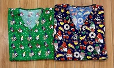 Christmas Gnome Scrub Top Size XL Lot Of 2 Green Blue