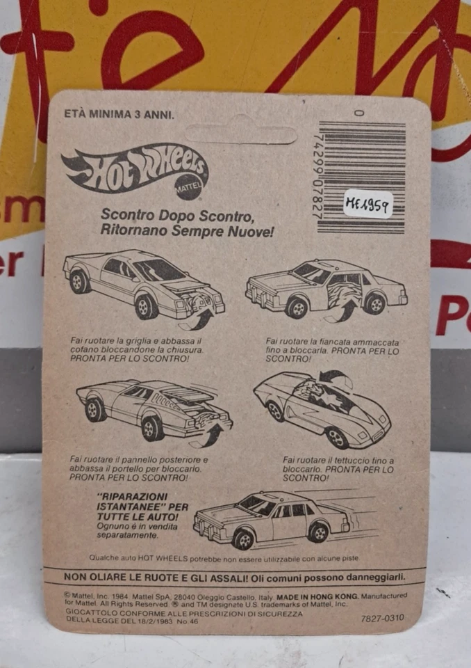 HOTWHEELS 1/64 AUTO DA SCONTRO    MATTEL 1984 ITEM 7827 MADE IN HONG KONG - Immagine 2 di 3