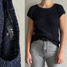 A.P.C Dark Blue Knitted Top Short Sleeves XS