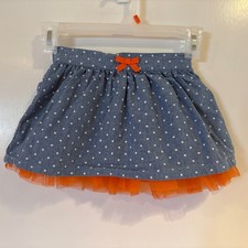 Vintage Gymboree Fall Pumpkin Orange Tulle Chambray Polka Dot Skirt 3T RARE