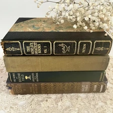 4 Antique 1900 Vintage Book Stack Bundle Shades of Green Prop Shelf Decor Gilded