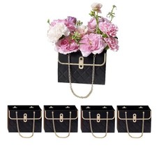 4 PCS Black Paper Flower Gift Bags with Handles for Bouquets Arrangements