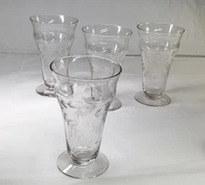 Vintage Lot Of 4 Iced Tea Glasses 5.75" And/Or Parfait Glasses Gray Cut Floral.