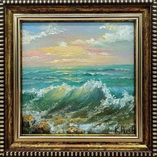 Seascape oil painting Original art Impressionism  painting 4x4