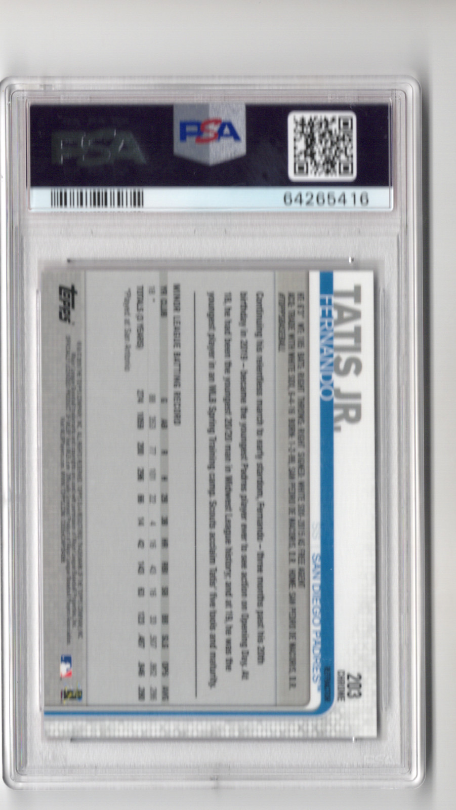 2019 Topps Chrome - Fernando Tatís Jr. #203 Pink Refractor (RC) PSA 10 GEM MT view 2