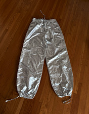 ZARA Silver Metallic Jogger Pants Drawstring Elastic Waist