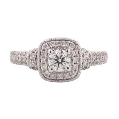 Vera Wang 0,90 TW Solitär Halo Diamant Verlobungsring 14K Weißgold Größe 4,25