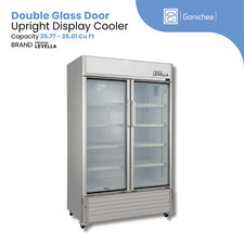 35.01 Cu. Ft. Double Glass Door Upright Display Cooler. Gray Res./Com. use