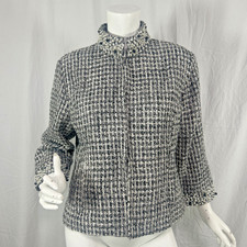 Chico s Chic Pearl Jacqueline Jacket Black White Tweed Beaded SZ 2