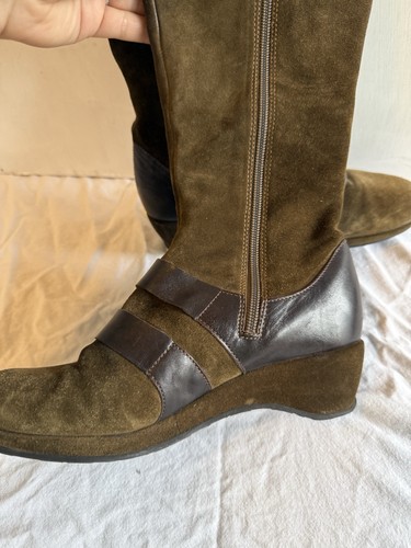 Camper Suede Wedge Mid Calf Boots Brown Women's Sz 37 Us 8 Round Toe Leather - Picture 7 of 11