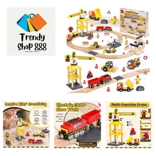 Wooden Train Set, Construction Toys Train Set for Toddlers 2-4, Wooden Train ...