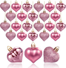 Valentines Day Decorations Heart Ornaments - 36Pcs Rose Gold Heart Shaped Bauble