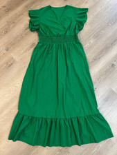SHEIN XXL Kelly Green Smocked Waist Maxi Dress Flutter Sleeve Surplice Tiered