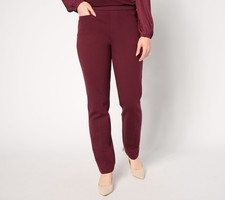 Susan Graver Petite Smart Ponte Knit Slim Leg Pants Deep Raisin M New