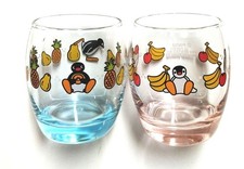 Rare Pingu Beautiful Clear Glass Set Novelty Vintage from japan