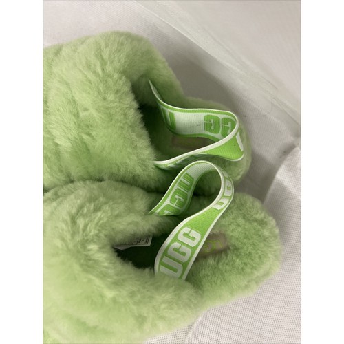 NEUF TAILLE 5 UGG femme peluche ouais slide fourrure de mouton 1095119 dans logo sandale pomme - Photo 8 sur 10