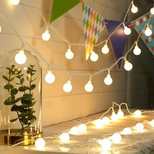 Indoor 50 LED Globe String Lights Frosted White G20 Spheres AC Adapter 4.5V