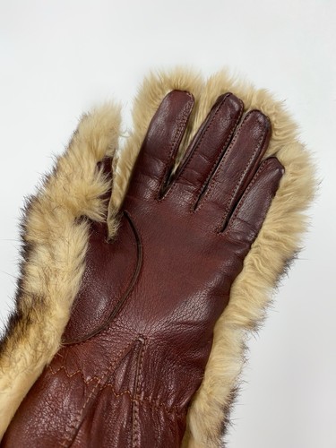 40s 50s Vintage Real Fur & Leather Womens Winter Gloves XS - Picture 4 of 6