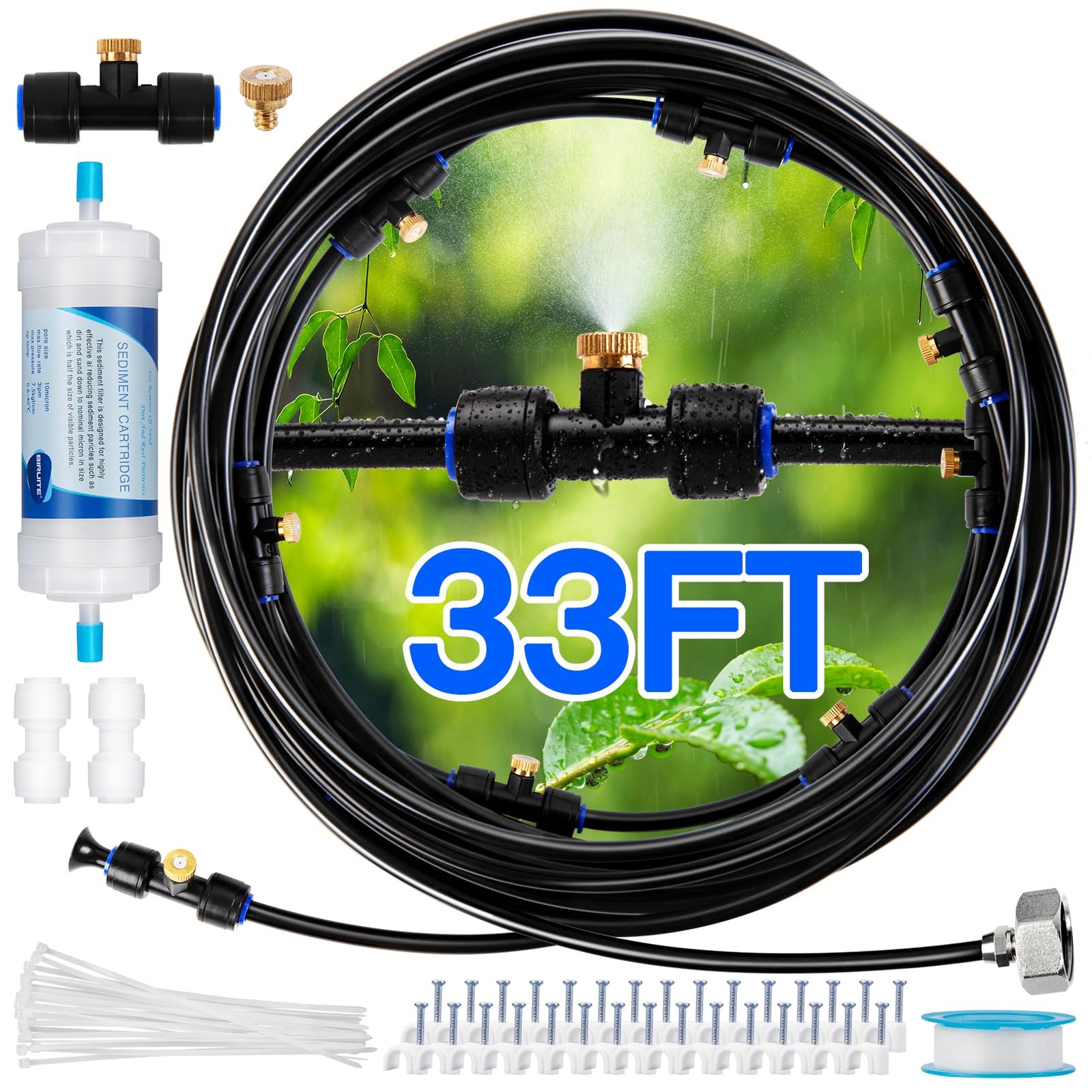 Misters para patio exterior con filtro de agua - Sistema de nebulización de 33 pies (10 m) línea 9...