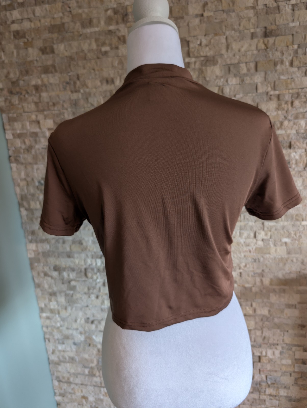 Neutral Brown Mesh Contour Crop Yoga Double Zip Up Sporty Chic Cap Sleeve Jacket image 8