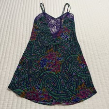 Victoria's Secret Gold Label Paisley Green  Purple Chemise Slip Sz P Vintage