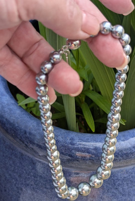 Jon Richard Silver Tone Beaded Necklace Ball/Bead Chain Metal Ball Closure
