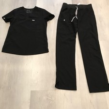 FIGS COLLECTION WOMENS SCRUB SET BLACK Catarina Top XS Yola Pant SMALL Medical