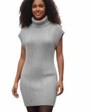 LUCKY Gray Sz Medium Soft Stretchy Turtleneck Lightweight Sweater Dress NEW NWT
