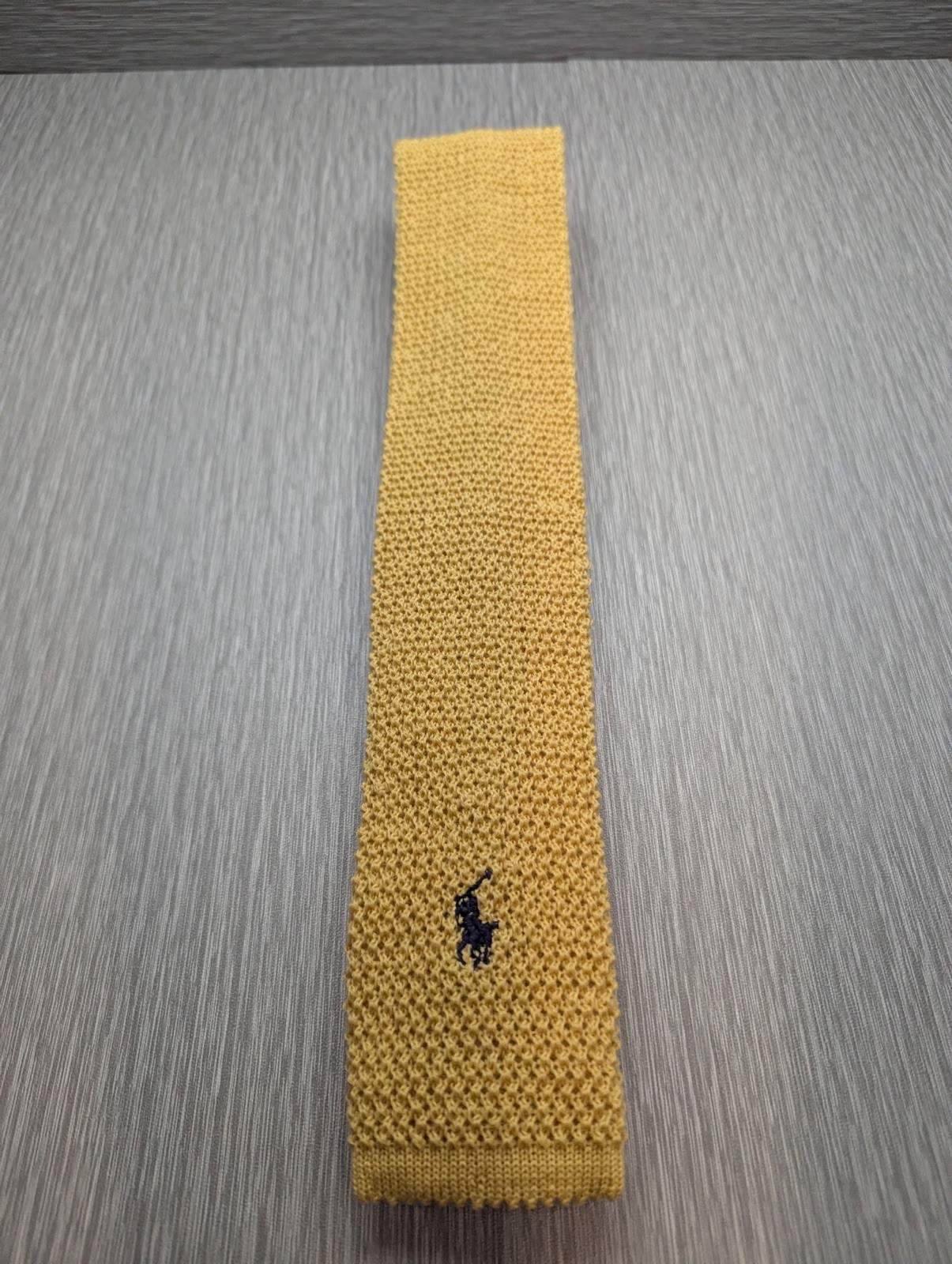 Vintage Polo Ralph Lauren Knit Tie Yellow Gold Pony Logo Mark Shale Preppy