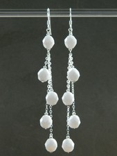 Alex Polizzi Style Long Earrings ~ Vintage Faceted White Milk Glass & 925 Silver