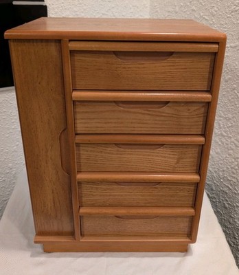 Mid Century Modern Wooden Vanity Top Jewelry Box Oak Wood Beautiful 