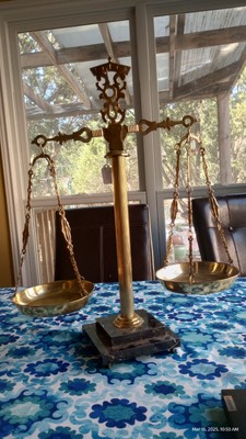 De Faveri Creation Italian Brass And Green/Gold Marble  Justice Scales Vintage