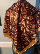 Vintage Orange Brown Scarf 31 x31 Square Mod Retro 60s 70s Groovy Hand Rolled